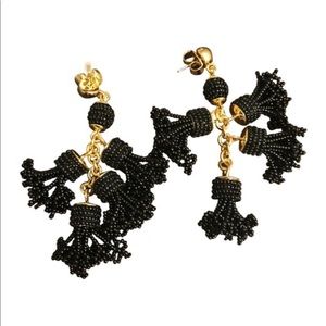 J Crew Black Beaded Tassel Earrings NWT